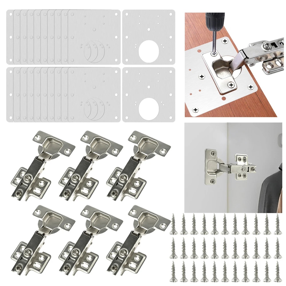 10/22PCS Cabinet Hinges Steel Soft Closing Cabinet Door Hinges For Kitchen Furniture Full Overlay Mute Concealed Hinges 95°-105