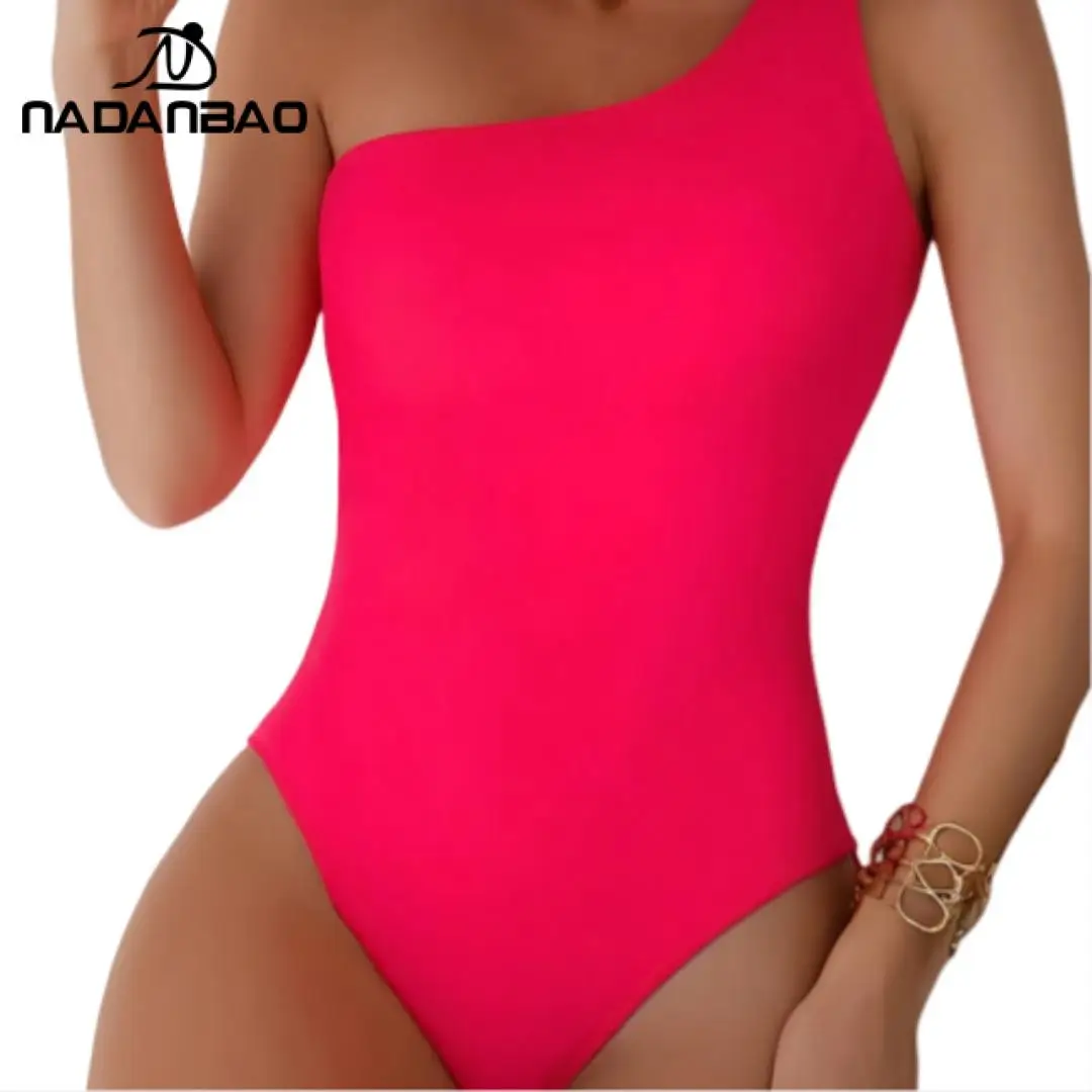 Nadanbao Sexy Y2K Bikini High Waist One Shoulder Rosered Bikini Women wimwear Women Beach Bathing Suit Summer Women's Clothing