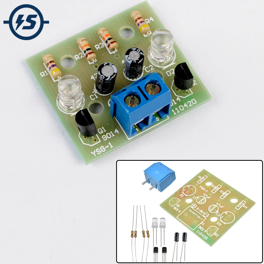 DIY Electronic Kit 5MM LED Flashing Light Circuit Simple LED Blinking Flip Flop Suite Welding Practice Parts DC 3-9V