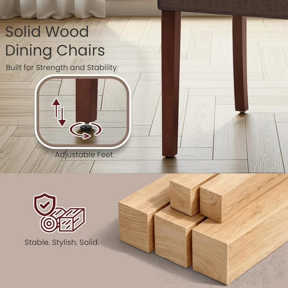 طقم كراسي بارسونز منجدة بأزرار من TLSUNNY، 2 أو 4 قطع، كراسي طعام قماشية بأرجل خشبية صلبة لغرفة الطعام #6