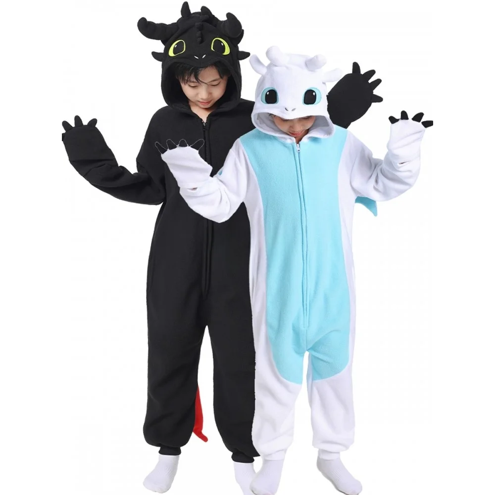 Kigurumi Onesie preto e branco para adultos e crianças, pijama animal, traje de Halloween, macacão cosplay, presente de Natal, mulheres e homens