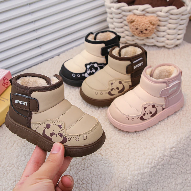 Kids Leather Boots Suede Warm Round Toes Boys Girls Ankle Boots Non-slip 2025 Winter New Children Short Boots Waterproof Soft