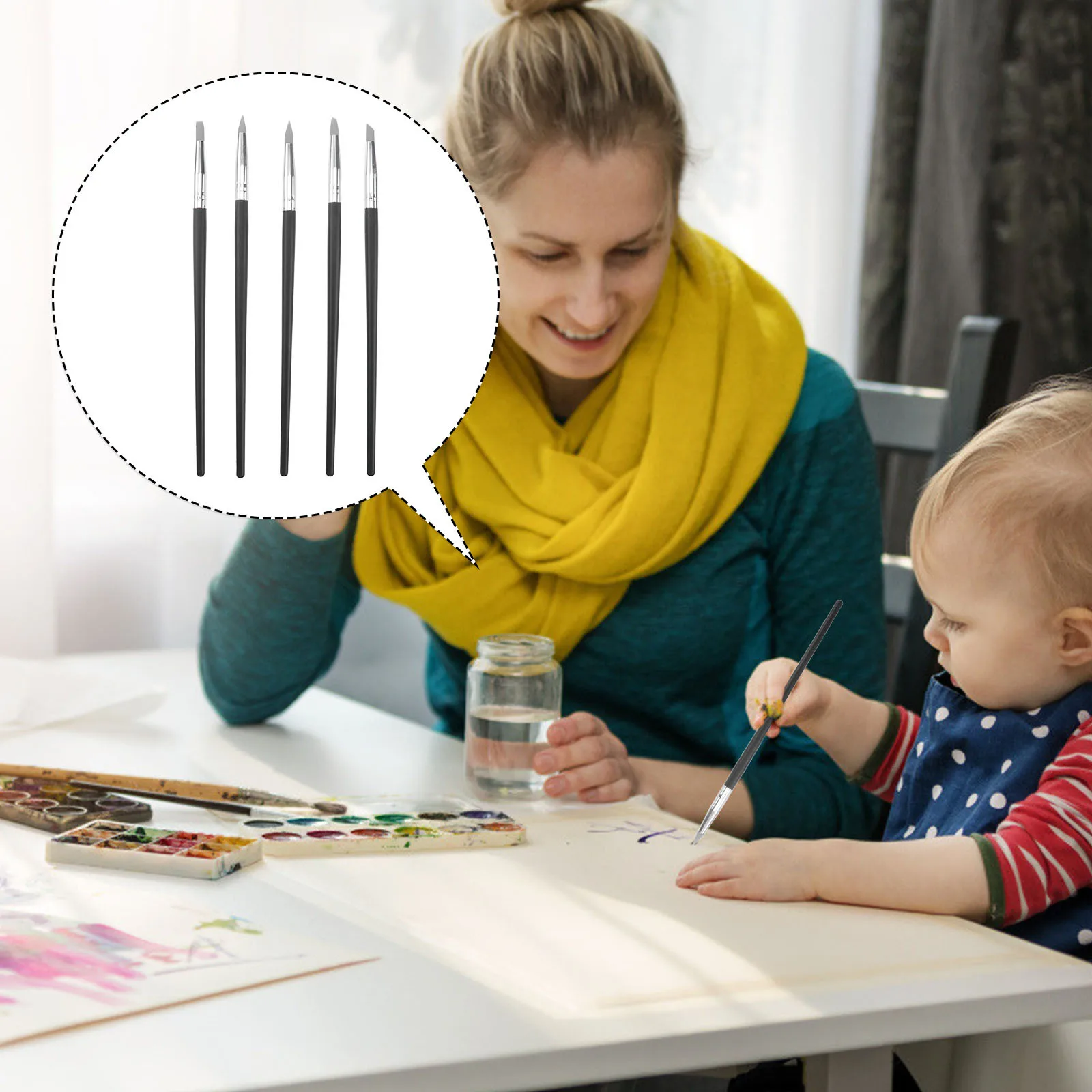 5Pcs Silicone Clay Nail Art Tools Lightweight Plastic Nylon Painting Shaping Sculpture Craft Brushes Precise Control Modelling