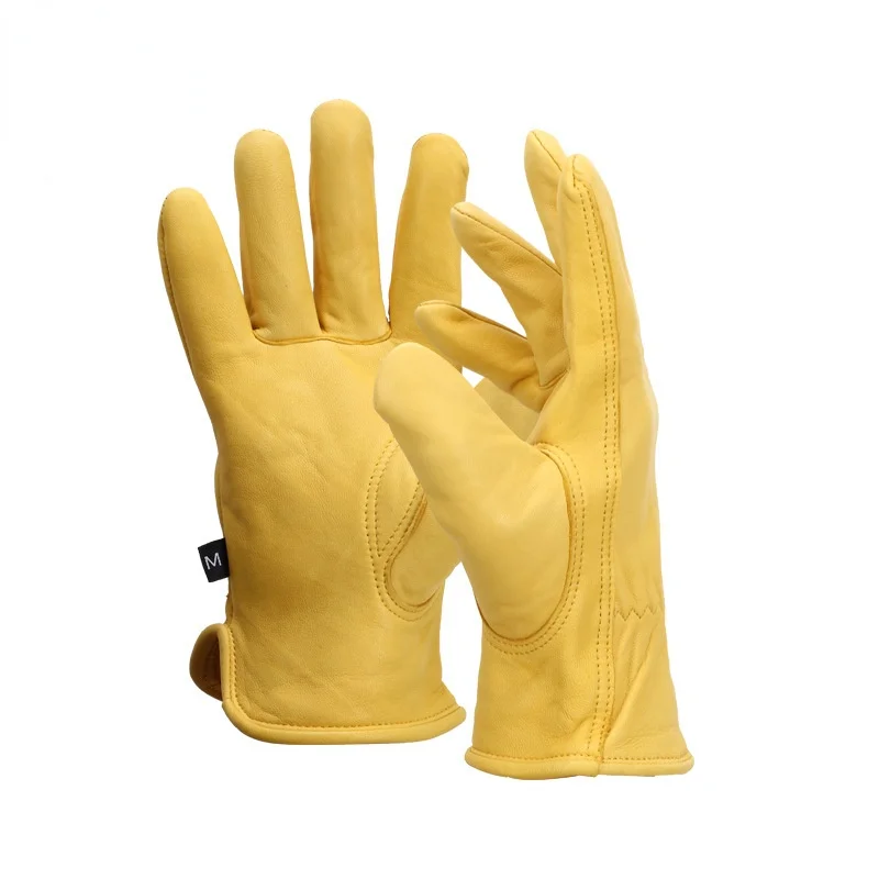 Leather Work Gloves Sheepskin Driving Gloves Men Motorcycle Gardening Safety Protective Fruit Picking Gloves