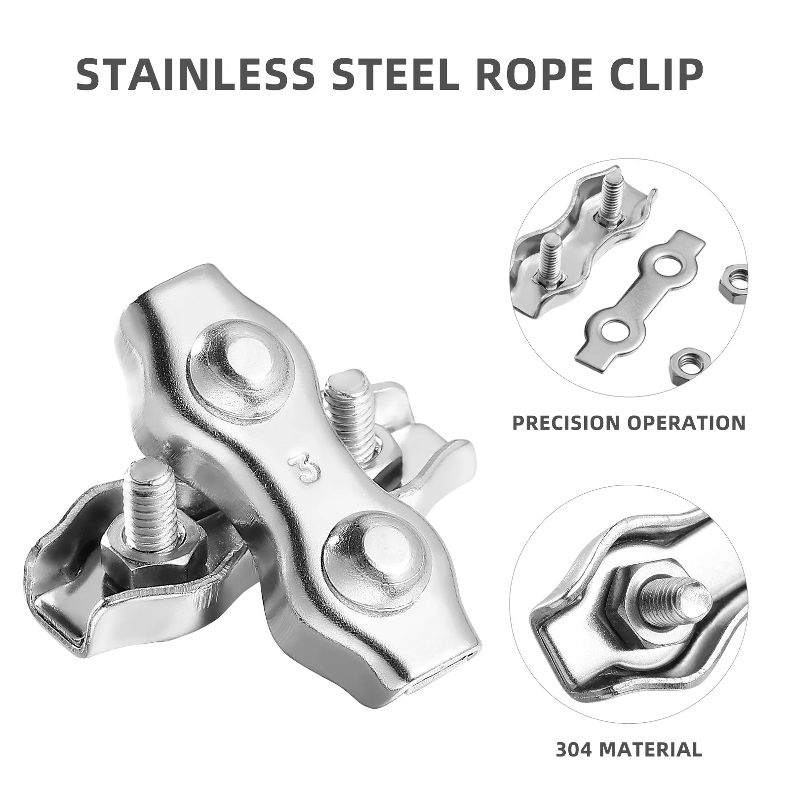Stainless Steel Duplex Wire Rope Clips – 10pcs Corrosion-Resistant Cable Clamps for Marine, Outdoor & Industrial Use - view 2