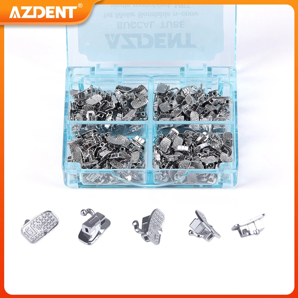 200pcs Dental Orthodontic Buccal Tubes AZDENT Monoblock for 1st 2nd Molar Teeth Bondable Non-Convertible Roth MBT MIM Inblock