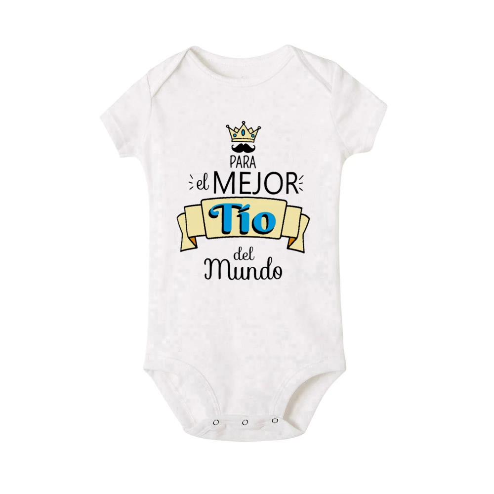 Best Uncle in The World Spanish Printed Baby Bodysuit Newborn Short Sleeve Jumpsuit Funny Infant Romper Cute Toddler Clothes