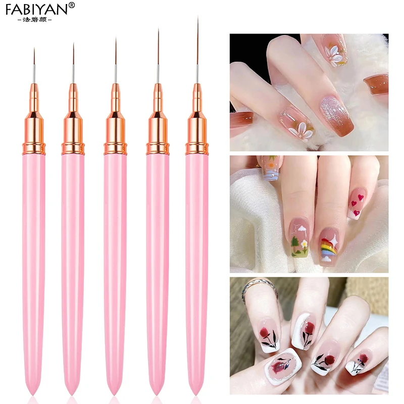 7/9/11/15/20mm Nail Art Liner Pinsel DIY Zeichnung Linien Streifen Blume Malerei Stift Rosa Schwarz Weiß