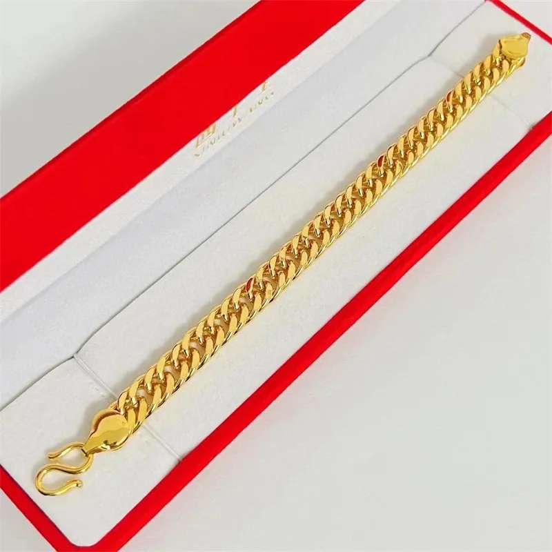 

9999 24K real gold jewelry trendy Cuban bracelet horse whip chain hand accessories men and women