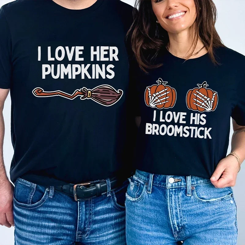 Spooky Halloween Matching Couple Unisex T-shirts Funny Pumpkin Graphic Y2k Tops Casual Short Sleeve Tees Men & Women Clothing