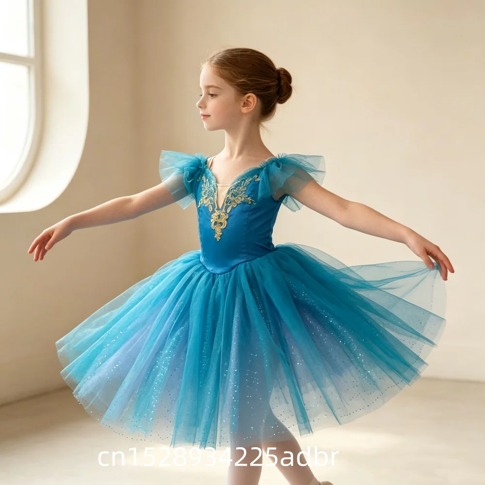 Romantic Ballet Dress Embroidery Gauze Rhinestones Ballerina Party Dress Children Girl Professional Ballet Dance Costumes