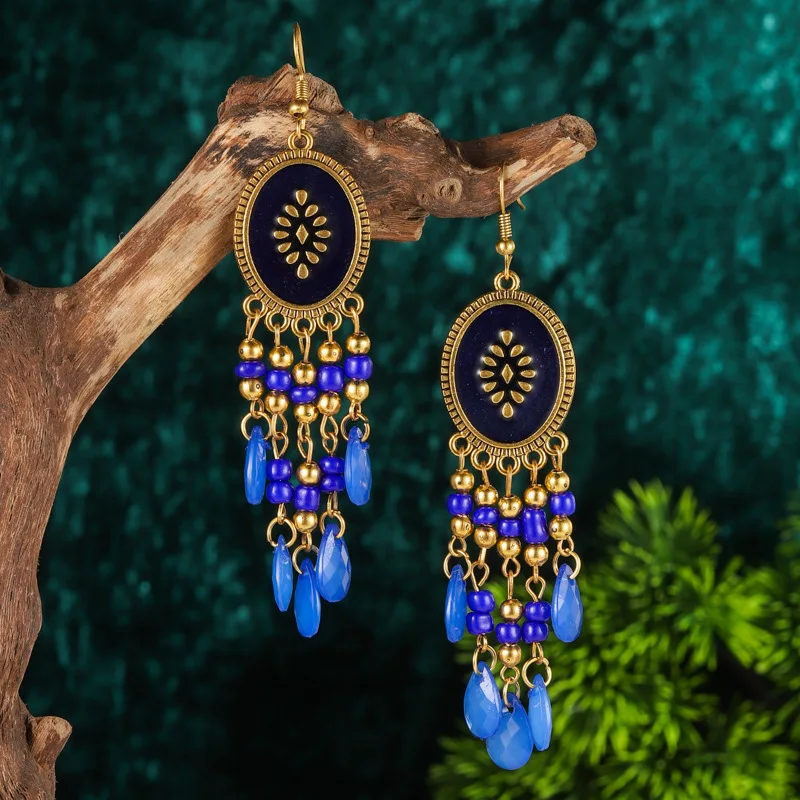 Bohemian Antik Gold Farbe Lange Wasser Tropfen Quaste Ohrringe für Frauen Vintage Bunte Geometrische Tropfen Baumeln Ohrringe Schmuck – Detail 34