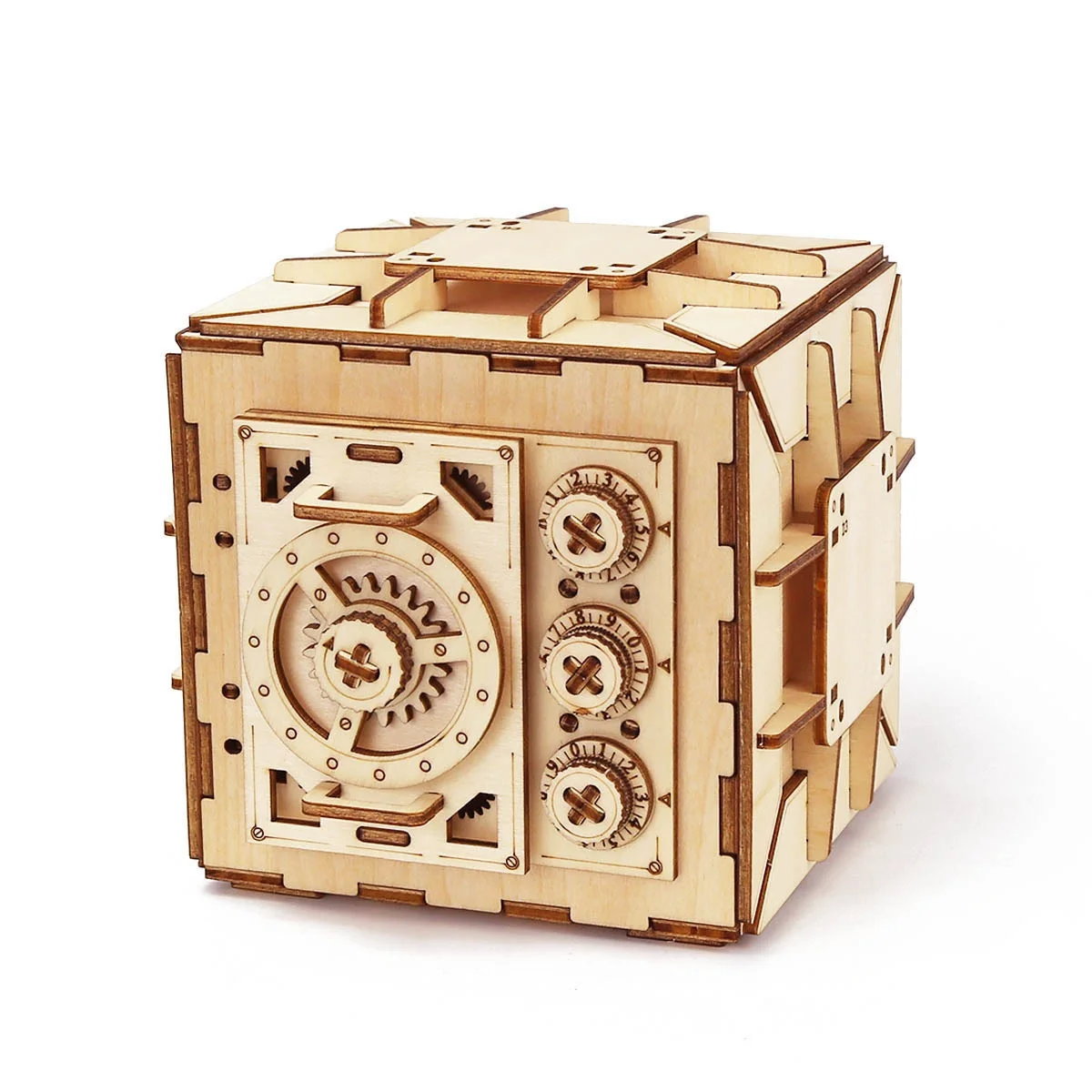 3D Wooden Combination Lock Box Jewelry Box Coin Bank Puzzle DIY Handmade Assembly Ornaments Toys Gifts for Home Decoration