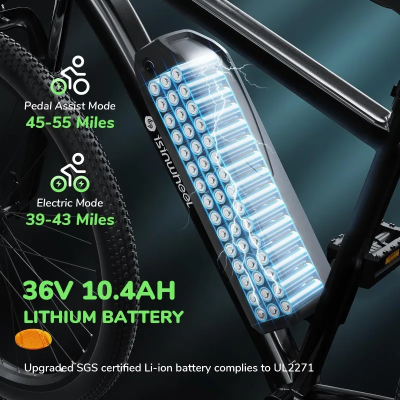 M10 Electric Bike Adult 500W, 26" Commuting Electric Mountain Bike 20MPH Max Range 55+ Miles, Removable Battery image 3