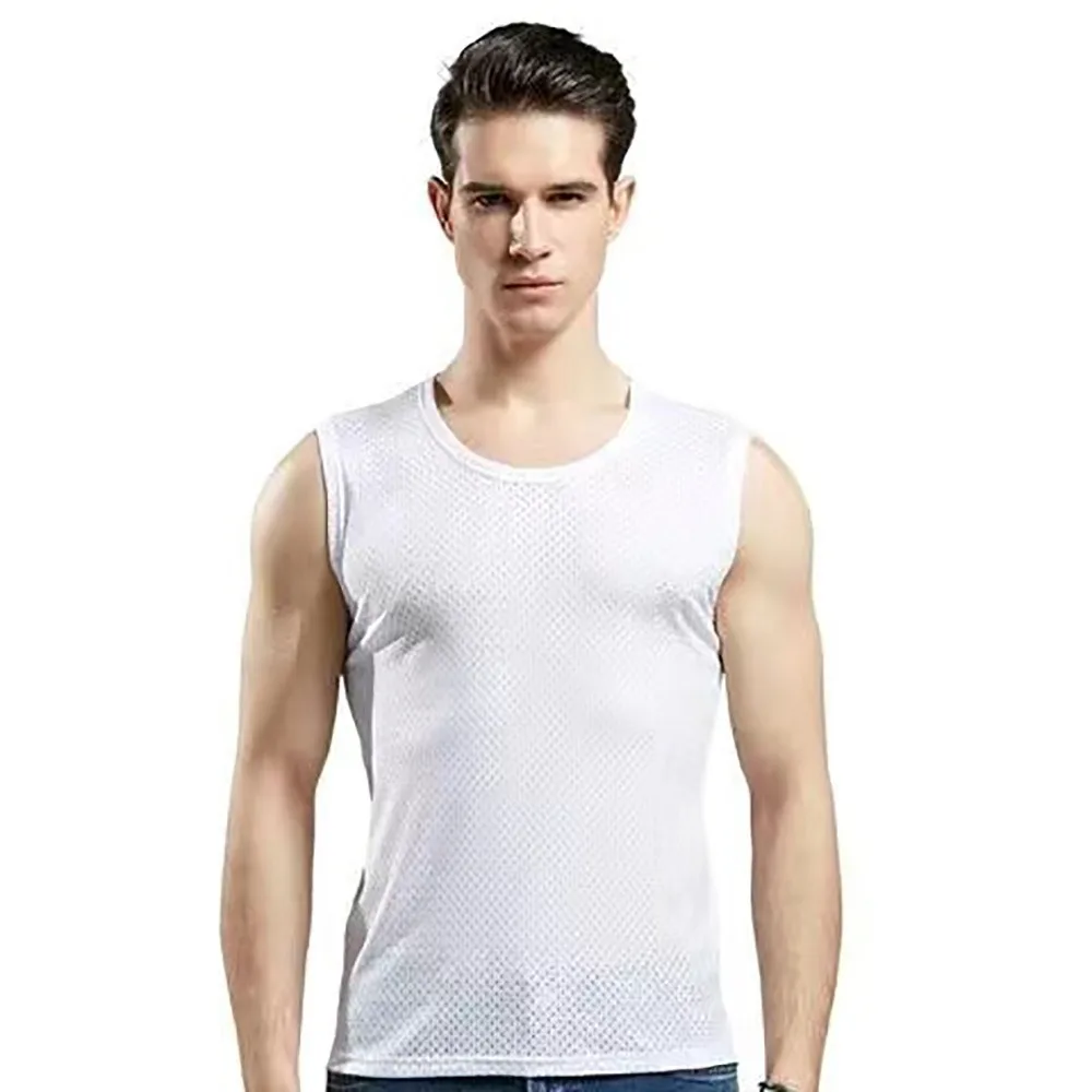 Cooling Ice Silk Tank Tops Black White Base Layer Wide Shoulder Vest Muscle Fit Quick Dry Mesh Sleeveless Vests