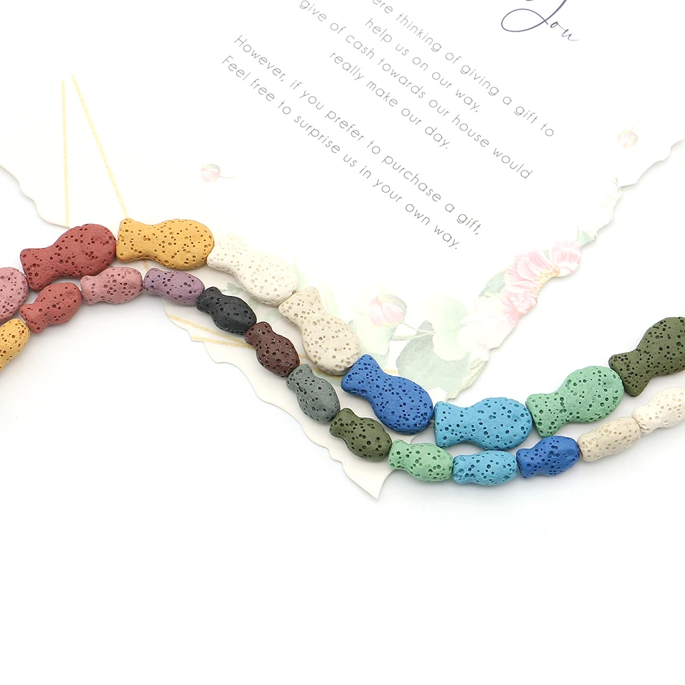 

Разноцветные бусины из вулканической лавы в форме рыбки с прямым отверстием, материал для изготовления украшений, модные ожерелья, браслеты, подарки своими руками