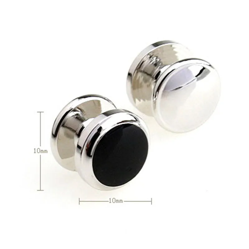 Ensemble de clous de smoking en pierre d'onyx noir en métal pour hommes, chemises de manchette françaises plaquées argent, bouton rond, accessoires de mariage, 4 pièces