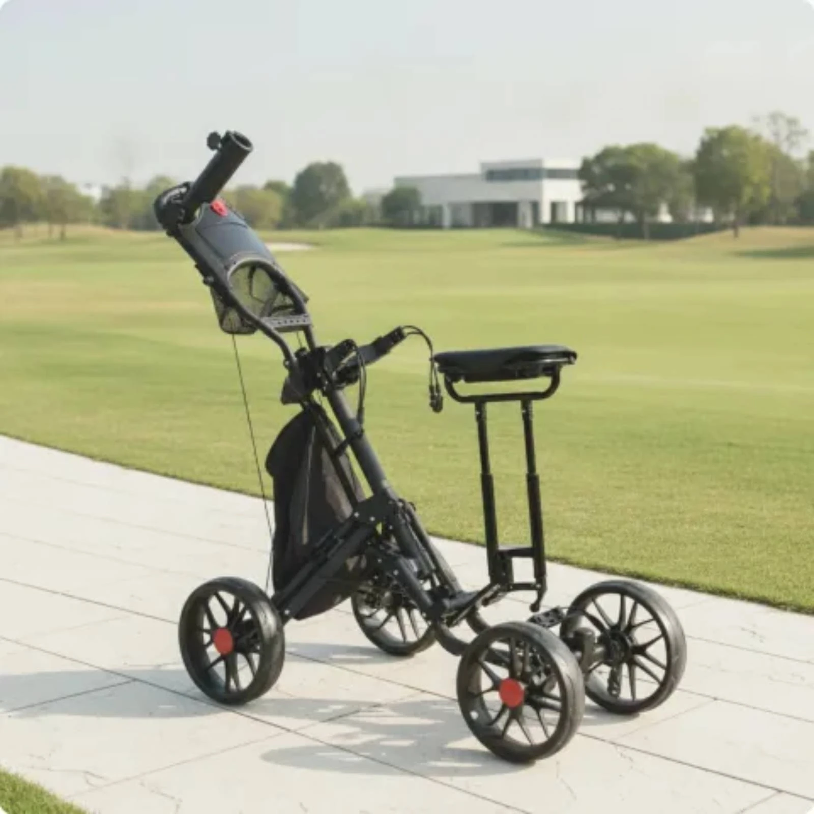 Foldable Golf Push Cart with Umbrella Holder Compact Four-Wheel Golf Push Cart Collapsible Long-Lasting for Walking Golfers