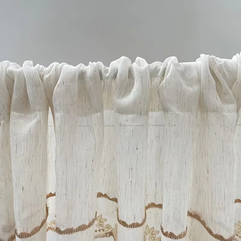 1pc Vintage Floral Embroidered Lace Cafe Curtain, Rod Pocket Semi Sheer Short Window Curtain for Kitchen & Bedroom Home Decor