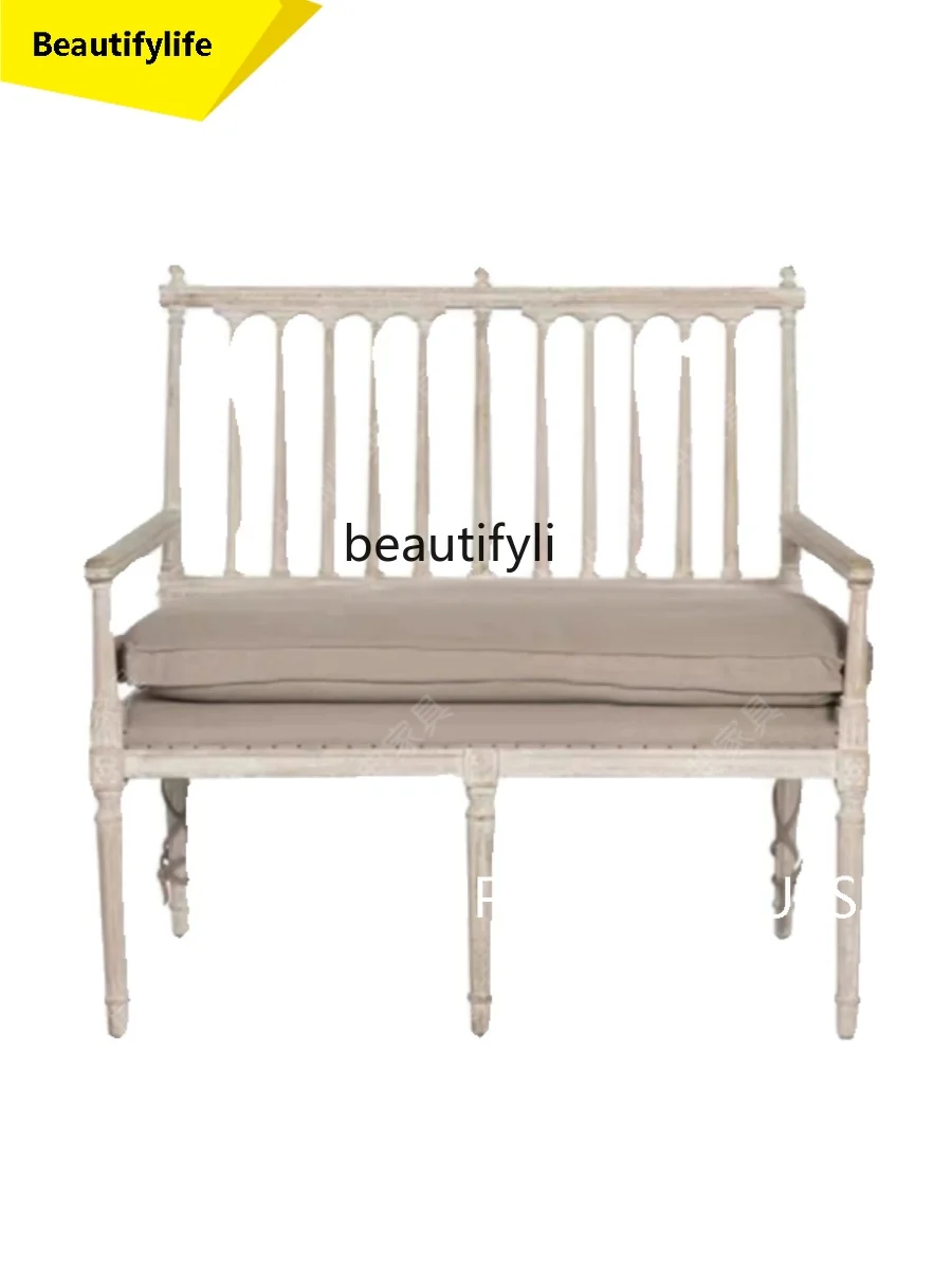

X188 French Retro Solid Wood Double Sofa Leisure Chair European Restaurant Oak Armchair