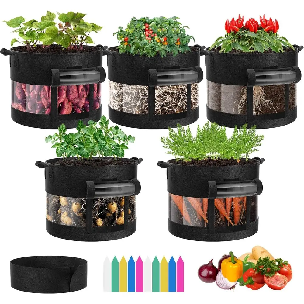 5-Pack 7 Gallon Visible Potato Grow Bags, Thick Fabric Potato Pots with 360° Visibility & Harvest Window, Potato Growing Contain