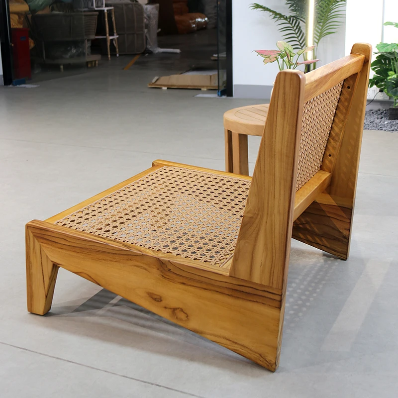 Sofá de teca ao ar livre cadeira pátio à prova dwaterproof água e protetor solar varanda hotel jardim para todos os climas feito de móveis de vime