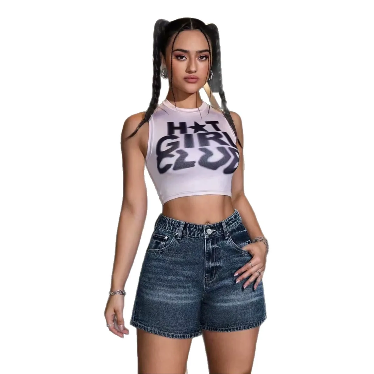 Summer Clothes Shorts Women Y2K High Waist Washed Distressed Jean Shorts Cotton Cuffed Vintage Short Pants Casual Female