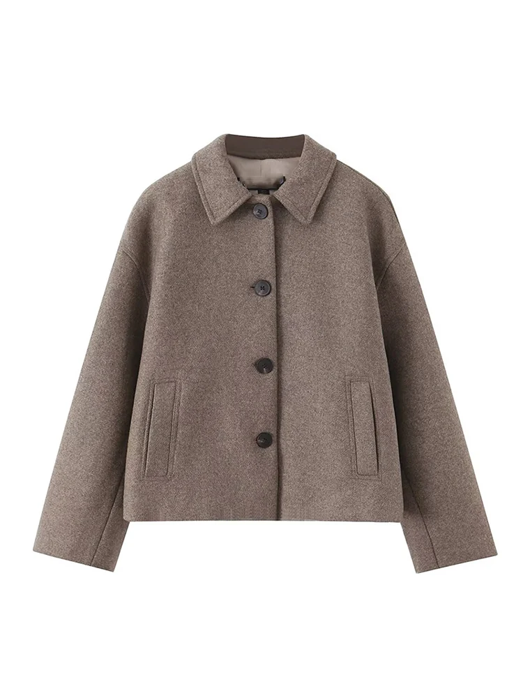 TFMLN Vintage dameswollen jas Kraagvorm met enkele rij knopen Overjas met zak Casual losse eenvoudige jas Winter Nieuw