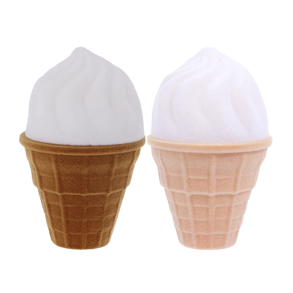 

2PCS Valentine's Day Ring Box Romantic Ice Cream Shaped Jewelry Storage Case Cute Cartoon Small Flannel Wedding Ring Holder