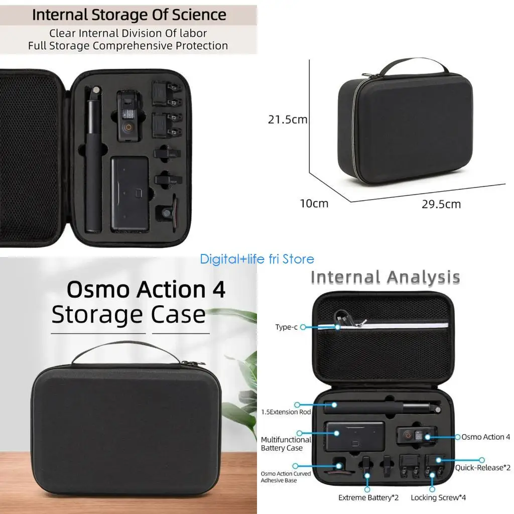 E06D Mini Storage Bag for  Action 4 Carrying Case Handbag Protective Box for  Osmo Action 4 Camera Accessories