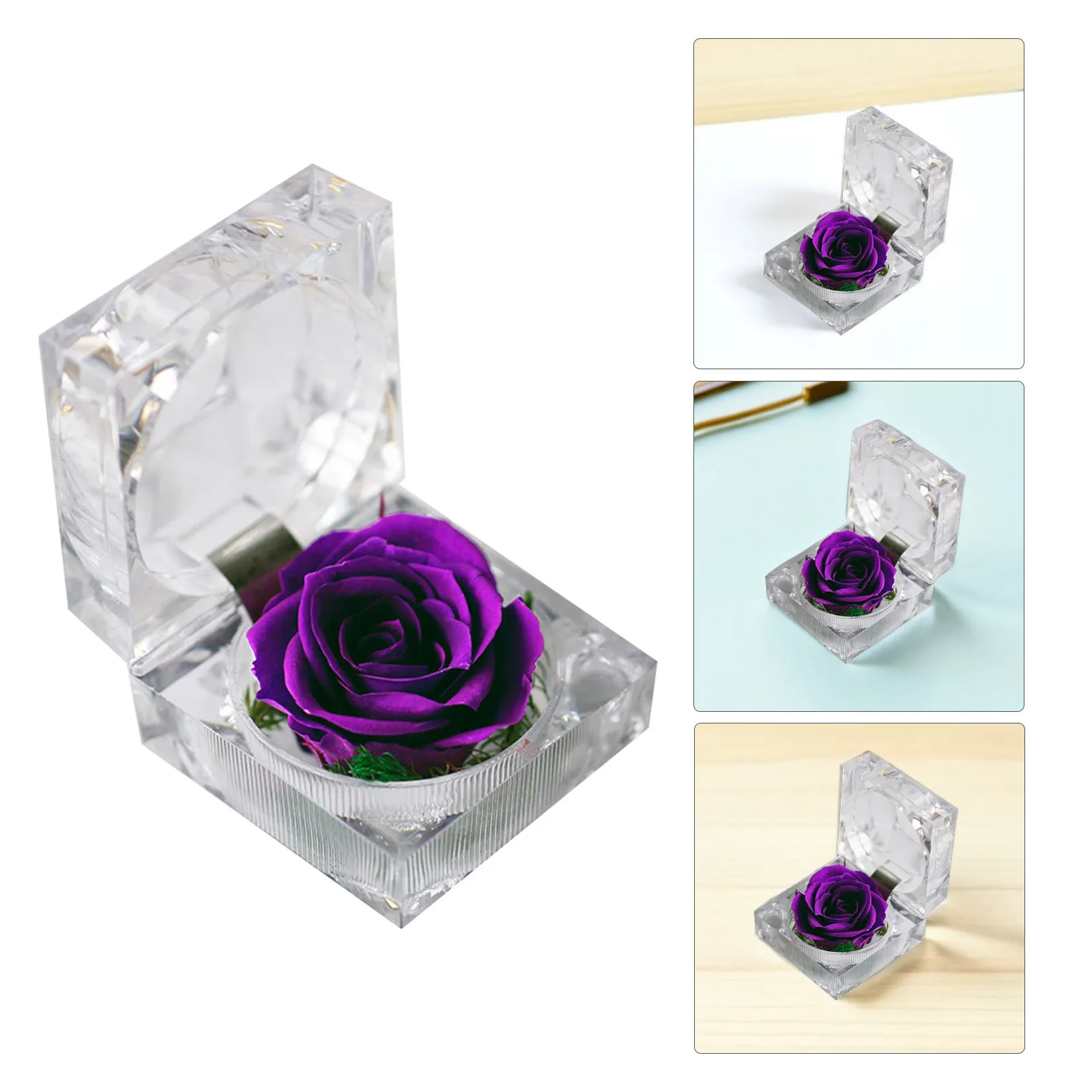 

1pcs Preserved Rose Gift Box Purple Eternal Flower In Glass Dome Handmade Flowers For Valentine'S Day Anniversary Birthday