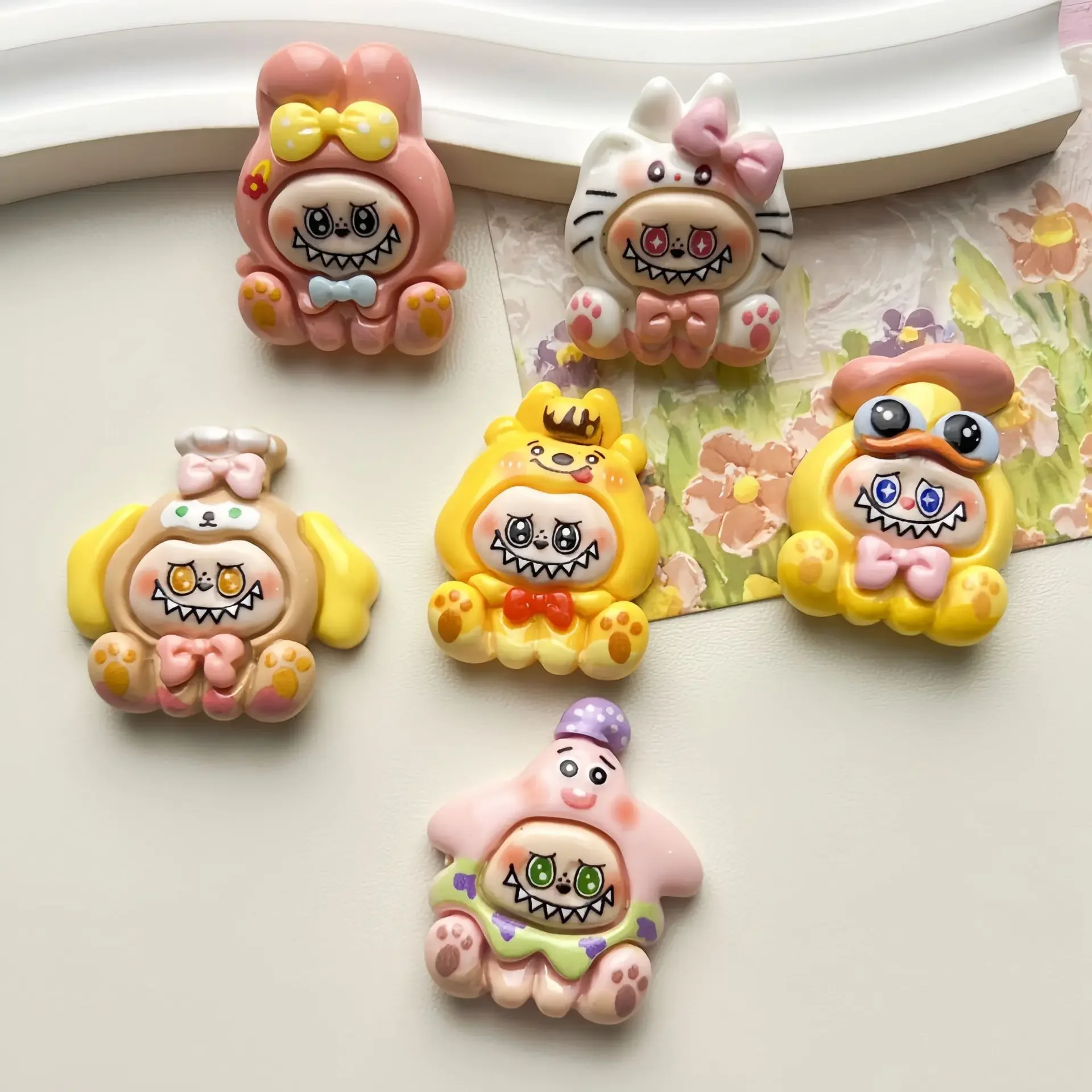 5pcs Cartoon bear miniso labubu resin flatback cabochons diy crafts materials jewelry making charms