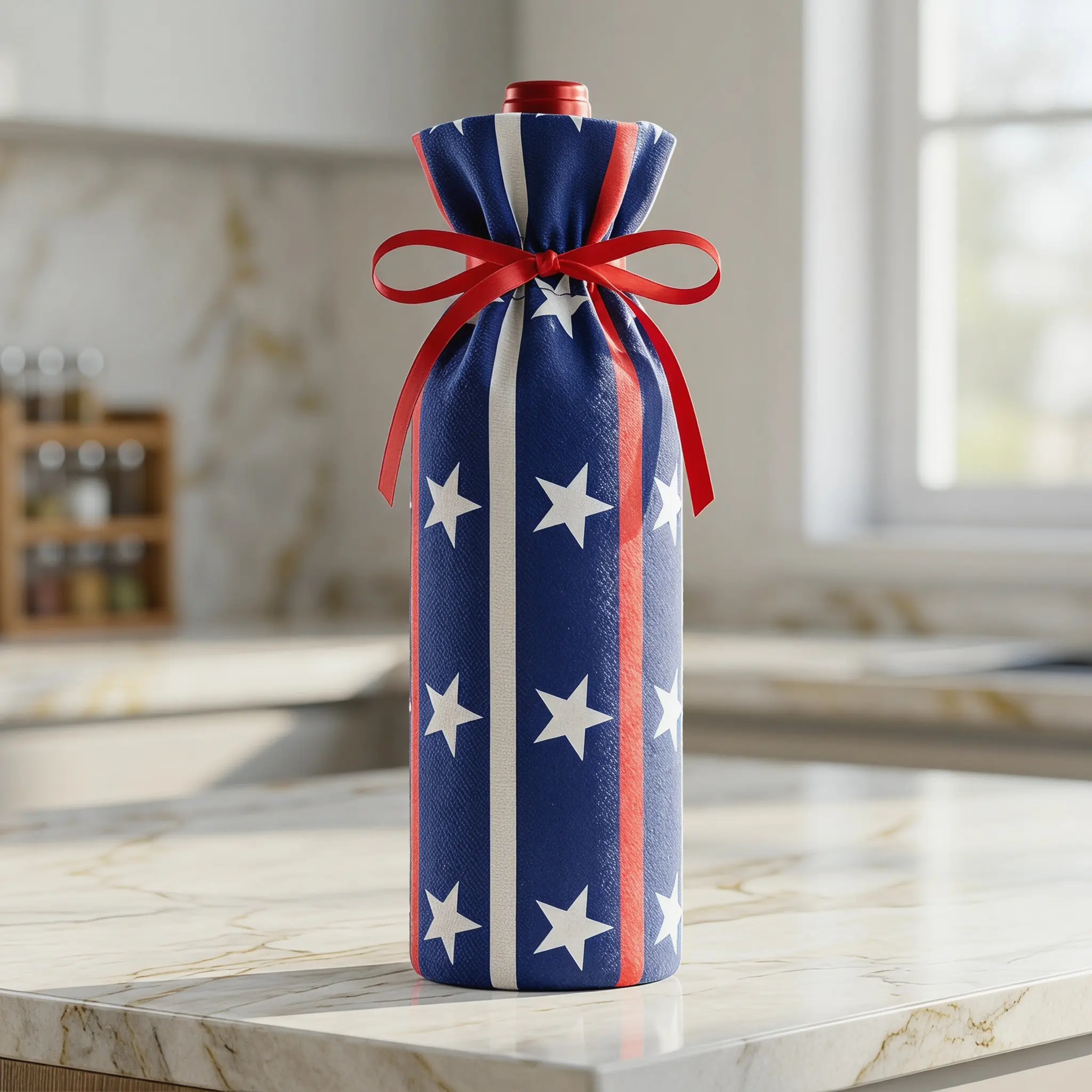 4Pcs United States Independence Day Wine Bottle Bag Set Design Patriotic Red White Blue Drawstring Wine Cover