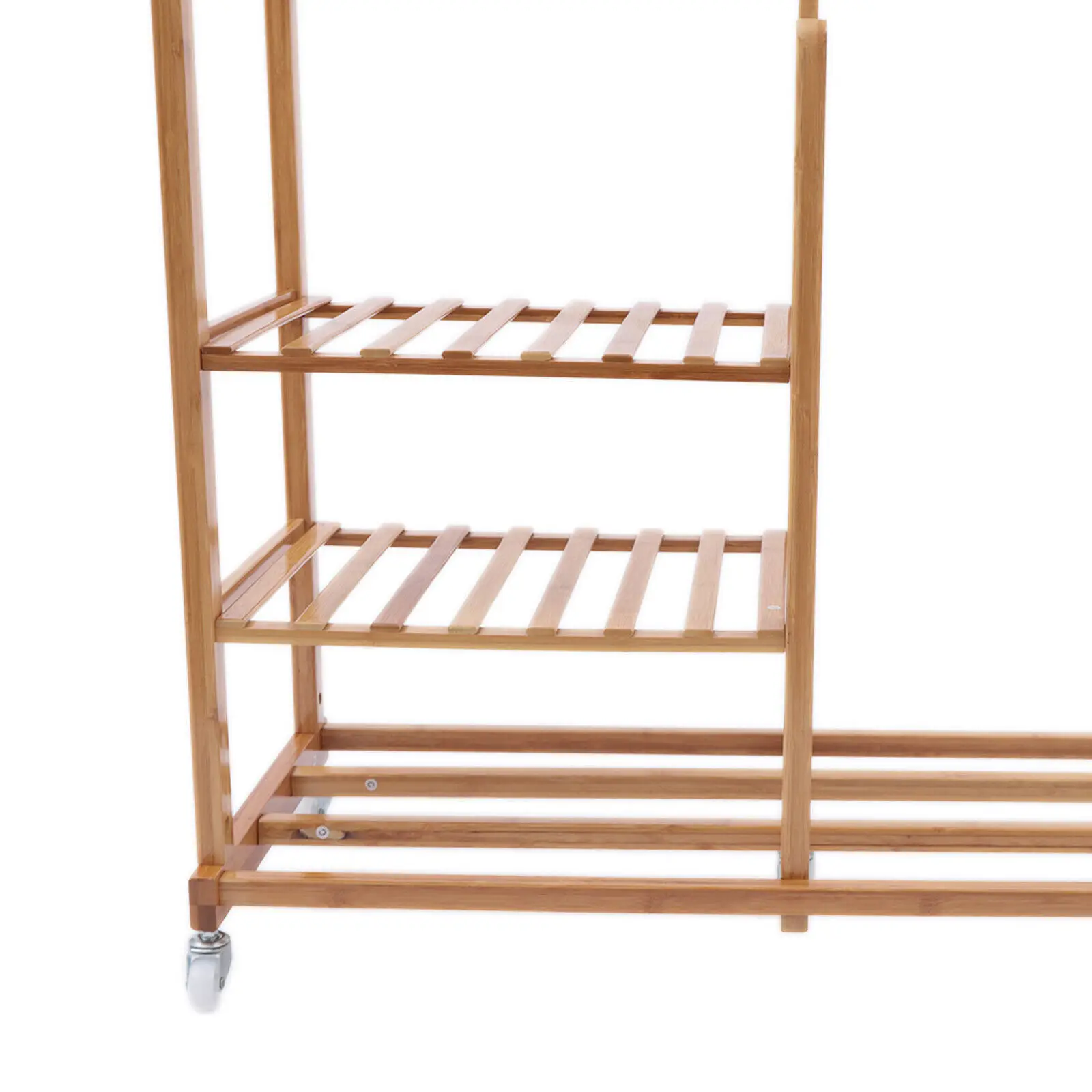 3 Tier Clothes and Hat Rack Bamboo Log Garment Shelves Storage Organizer Movable