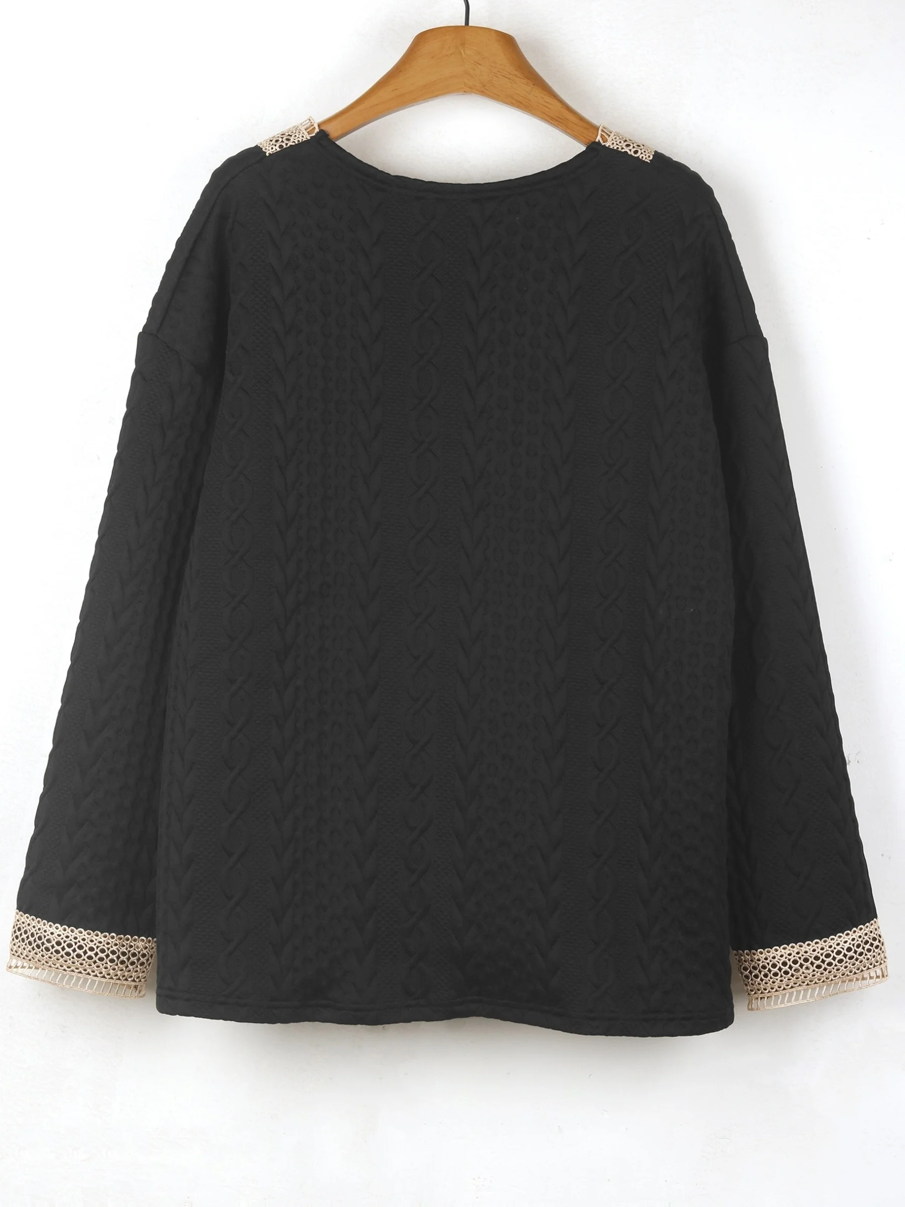Stilvoller V-Ausschnitt-Pullover mit Spitzenbesatz für Damen in Übergrößen für mühelose Eleganz – Detail 2