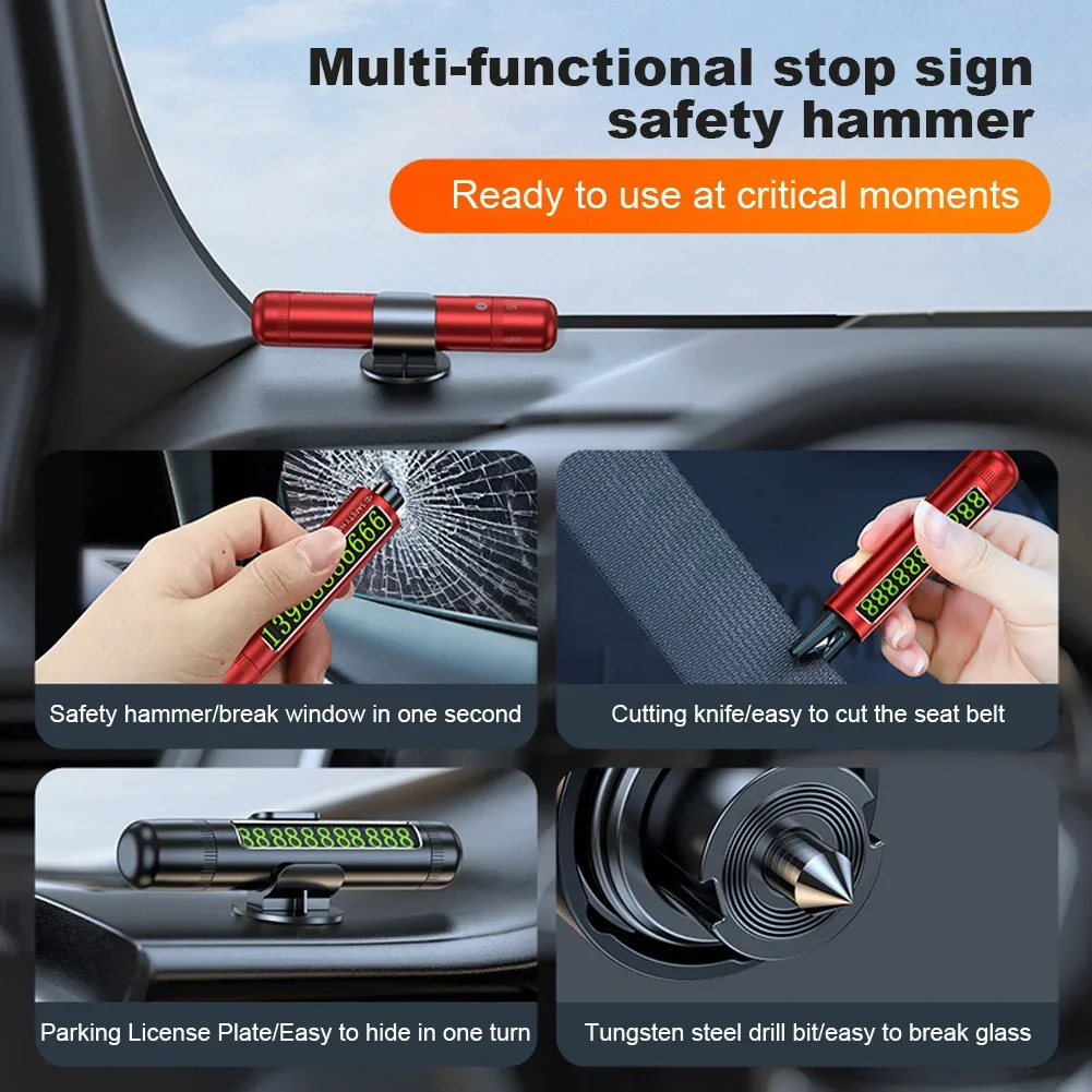 3 in 1 Car Safety Hammer Aluminum Alloy Seat Belt Cutter Life-Saving Car Window Breaker Tool Glass Window Breaker Rescue Tool