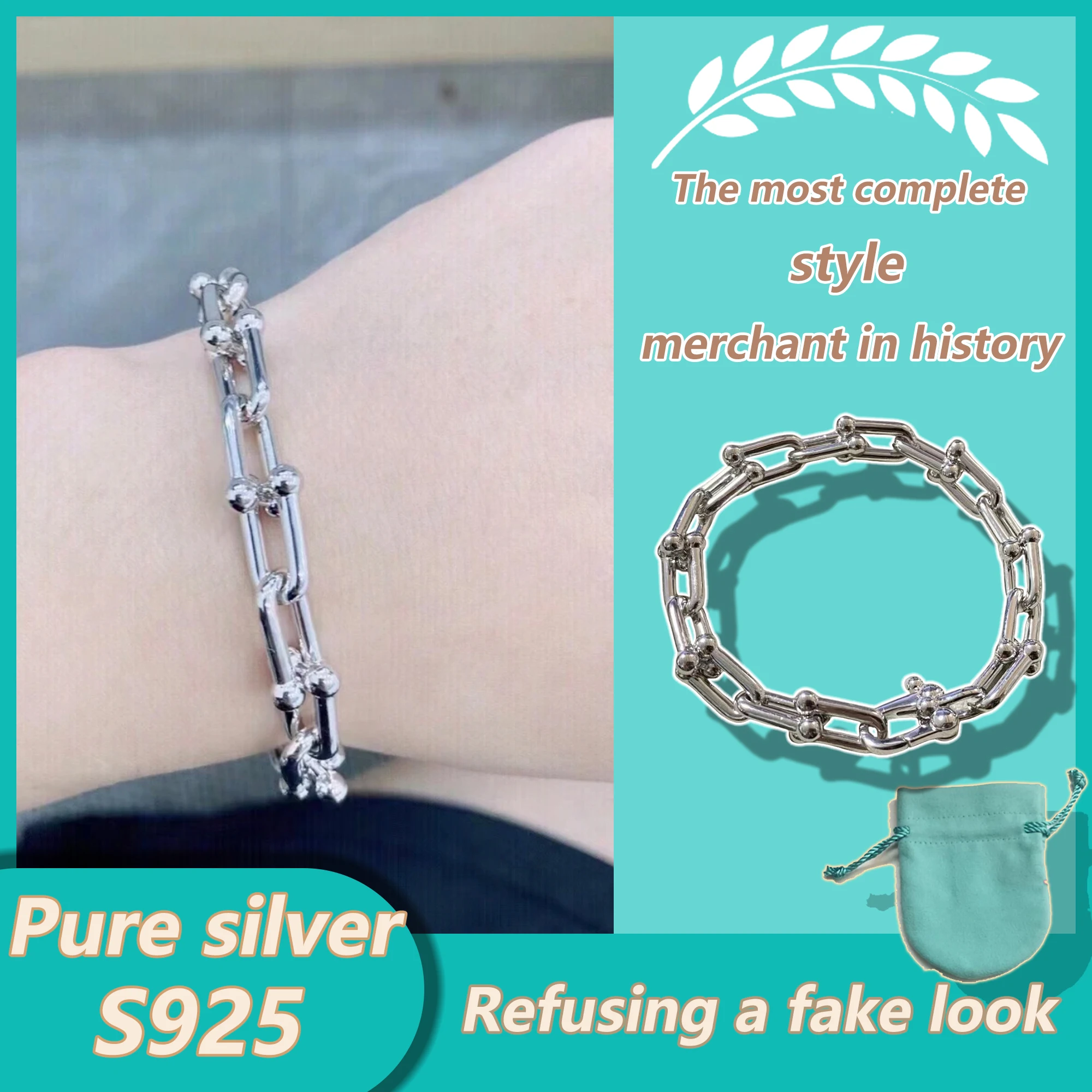 

Европейский и американский пейзаж, браслет-подкова, однотонное серебро S925, модный нейтральный универсальный браслет, серия HardWear