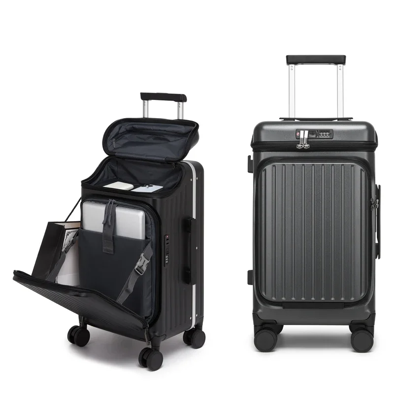 

100% PC Hard Shell Luggage Front & Top Opening Suitcase with Spinner Wheels TSA Lock Laptop Compartment, Carry-On Travel Trolley