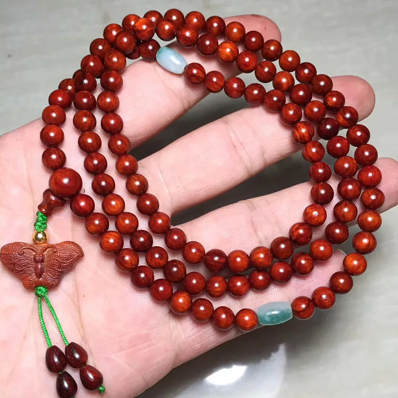 Small-leaf rosewood 0.6*108 chicken blood red Buddhist bracelet prayer beads