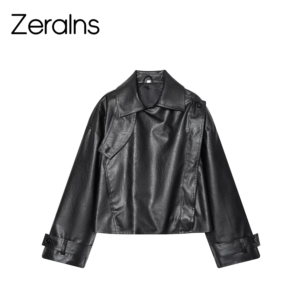 ZERAINS 겨울 신상 여성 의류 프렌치 미니멀리스트 스타일 싱글 브레스티드 라펠 긴 소매 짧은 광택 재킷
