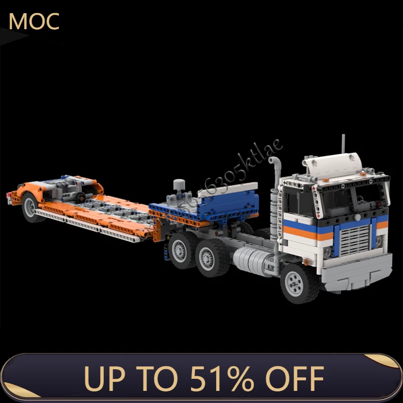 

1377 PCS MOC City Engineering Cabover Semi Truck And Lowboy Trailer Model Technology Building Block Creative Children Toy Gift