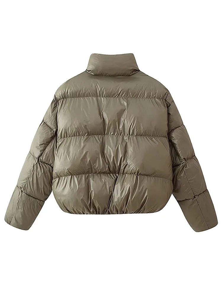 Hh moda feminina jaquetas gola alta mangas compridas bolso único breasted curto casaco de algodão mulher chique rua casacos de inverno quentes