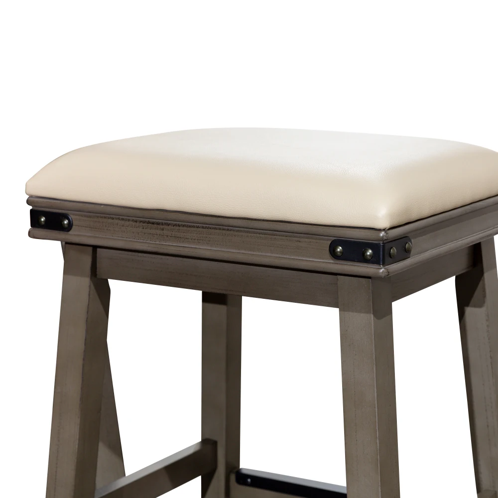 24" Counter Stool, Weathered Gray Finish, French Gray Leather Seat