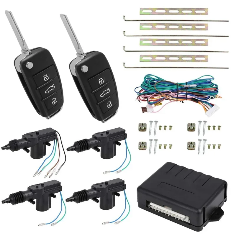 12V Universal Car Remote Control Locking System Central Lock Car Keyless Entry Kit Trunk Pop Door Lock with Actuator 4 Doors