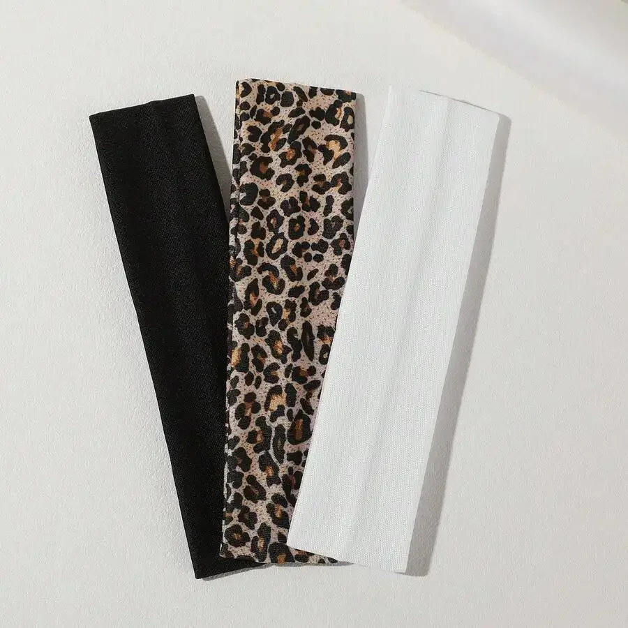 

3pcs Women Leopard Print Elastic Headbands Sweat Absorbent Casual Hair Accessories