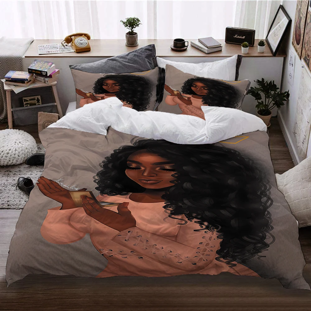 Three piece set of African girls' polyester brushed boutique bed sheets, duvet covers, bedding