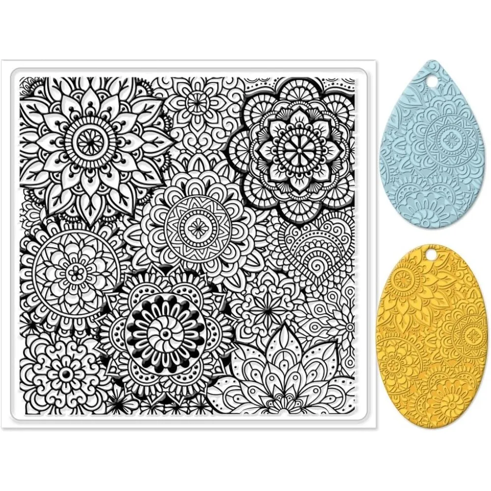 Polymer Clay Texture Sheets Mandala Clear Clay Silicone Texture Sheets Polymer Clay Silicone Mat Flower Pattern Pad for Making