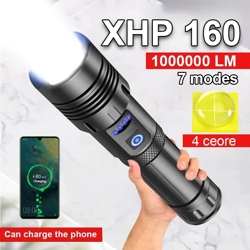 Portable Flashlight High Power LED Rechargeable Flashlight 7 Modes Torch Super Bright COB Lantern Outdoor Tactical Flashlight