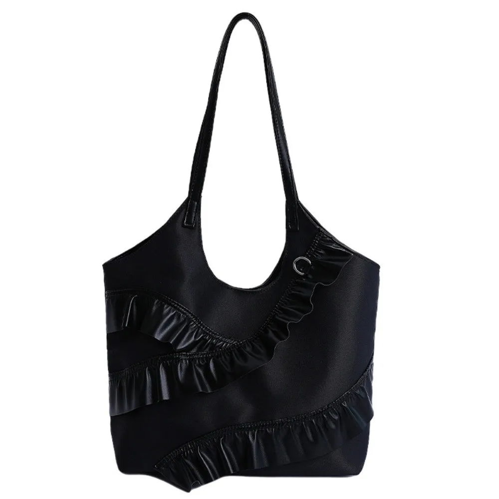 

Универсальная корейская сумка через плечо с оборками, стильная большая сумка из искусственной кожи с рюшами, большая вместительная милая женская сумка для поездок на работу