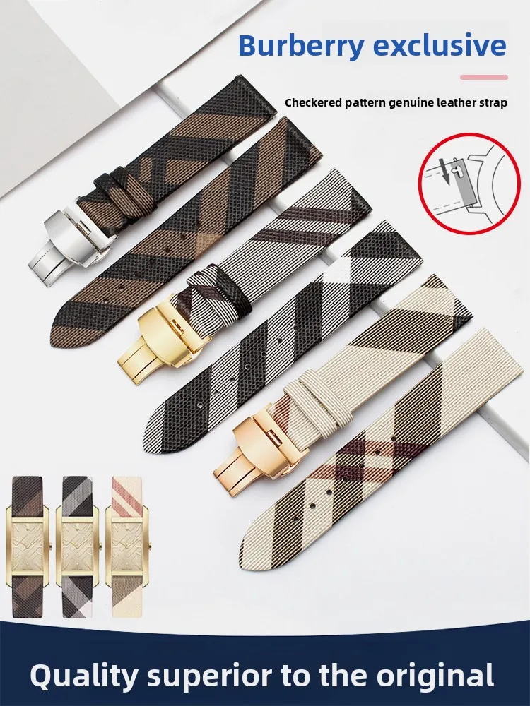 Correa de Cuero PU con Diseño a Cuadros para Burberry BU1938 1387, Accesorios